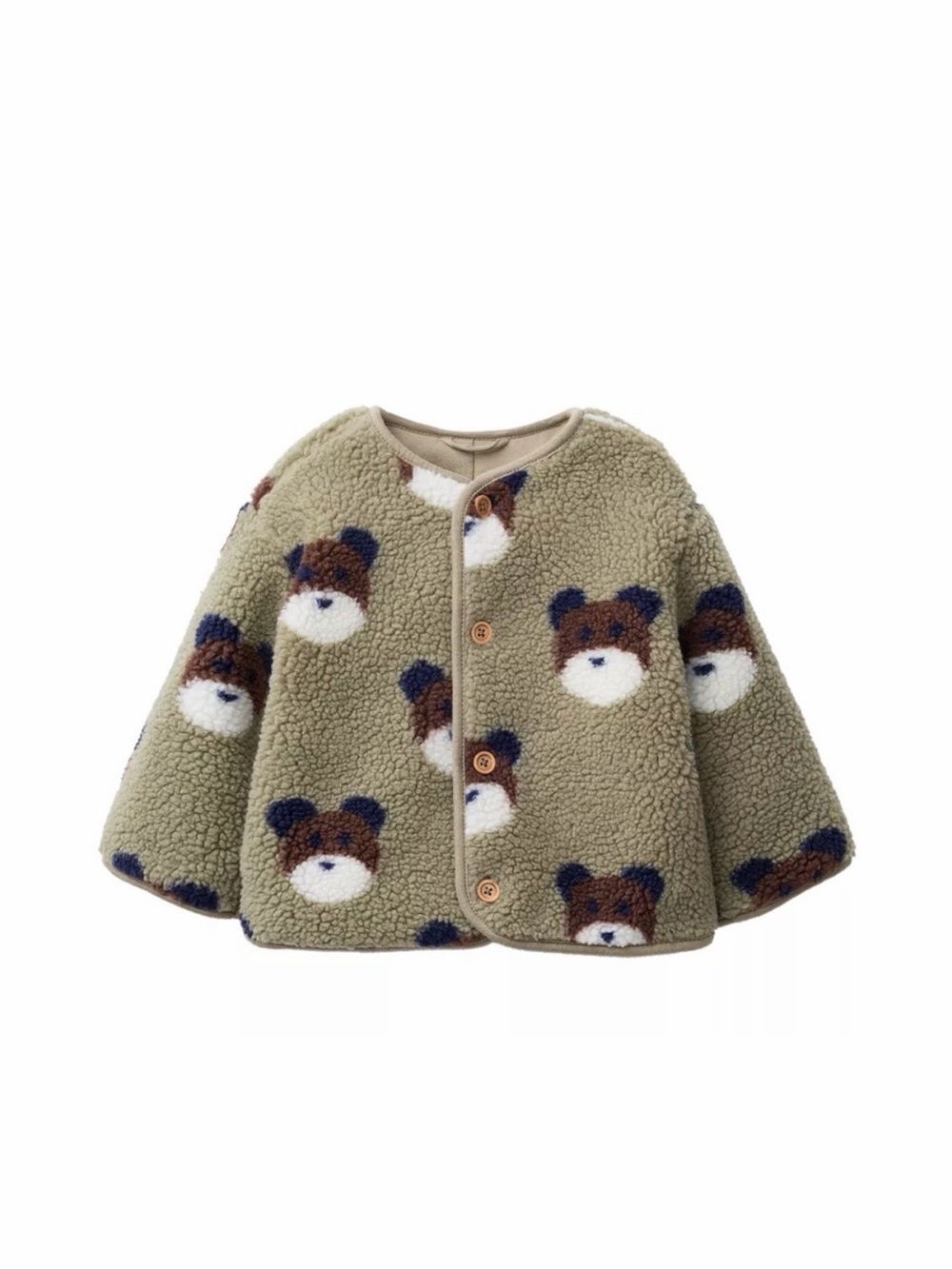 Zara Khaki Bear Sherpa Fleece Jacket